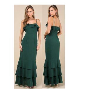 Lulus Lively Evenings Green Sleeveless Tiered Maxi Dress Size Small New NWT